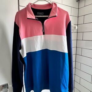 Pink, white, and blue quarter zip sweater